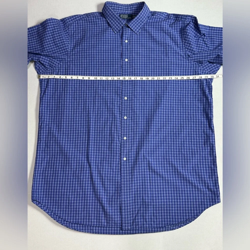 Polo by Ralph Lauren Button Down Size 3XLT 100% Cotton Blue Plaid Long Sleeve - Picture 6 of 9